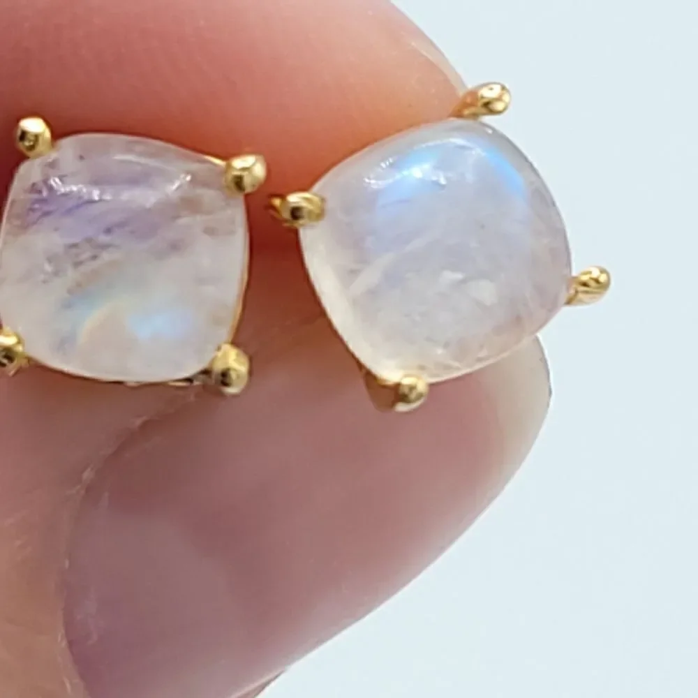 𝅺Natural Moonstone studs 14k over sterling silver - Picture 10 of 12